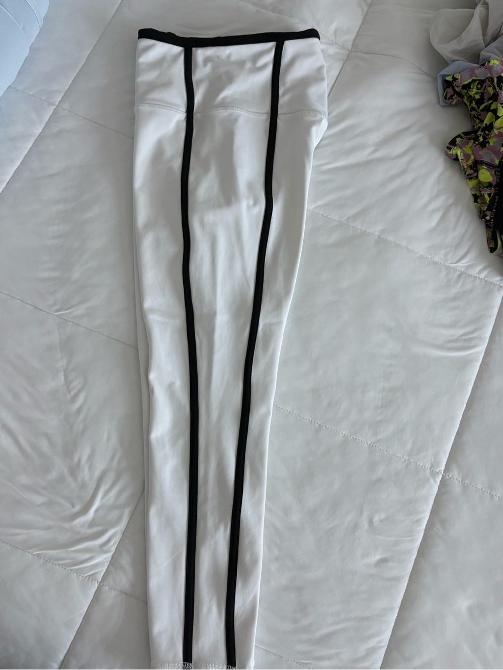 Athleta White leggings with Black Piping